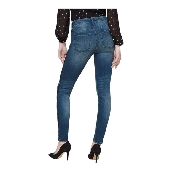 White House Black Market Beaded Tuxedo Jeans Striped High-Rise Skinny Ankle 00 - Picture 16 of 16